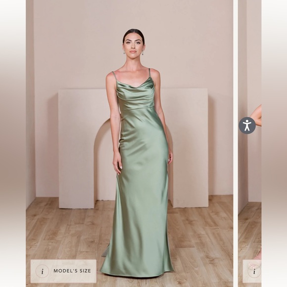 revelry silver sage dress Revelry Silver Sage Nadia Satin Bridesmaid